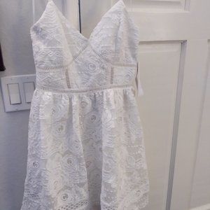 Aqua White Dress with Rose Embroidery